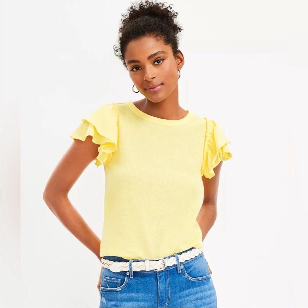 LOFT NWOT Yellow Ruffle Sleeve Tee
